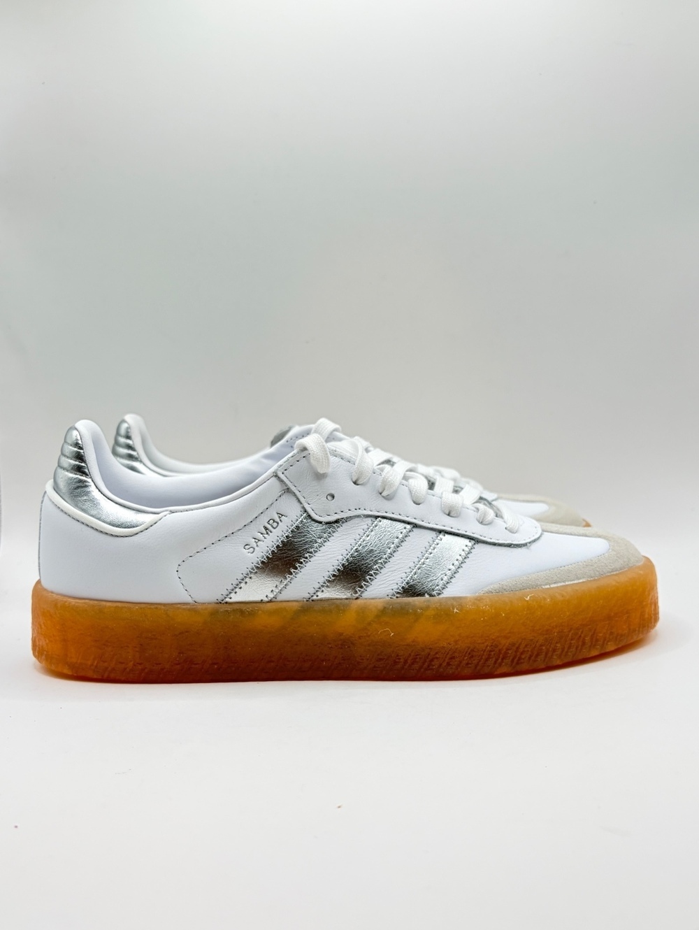 Adidas Sambae Women's Sneakers Size 8 White Silver Metallic